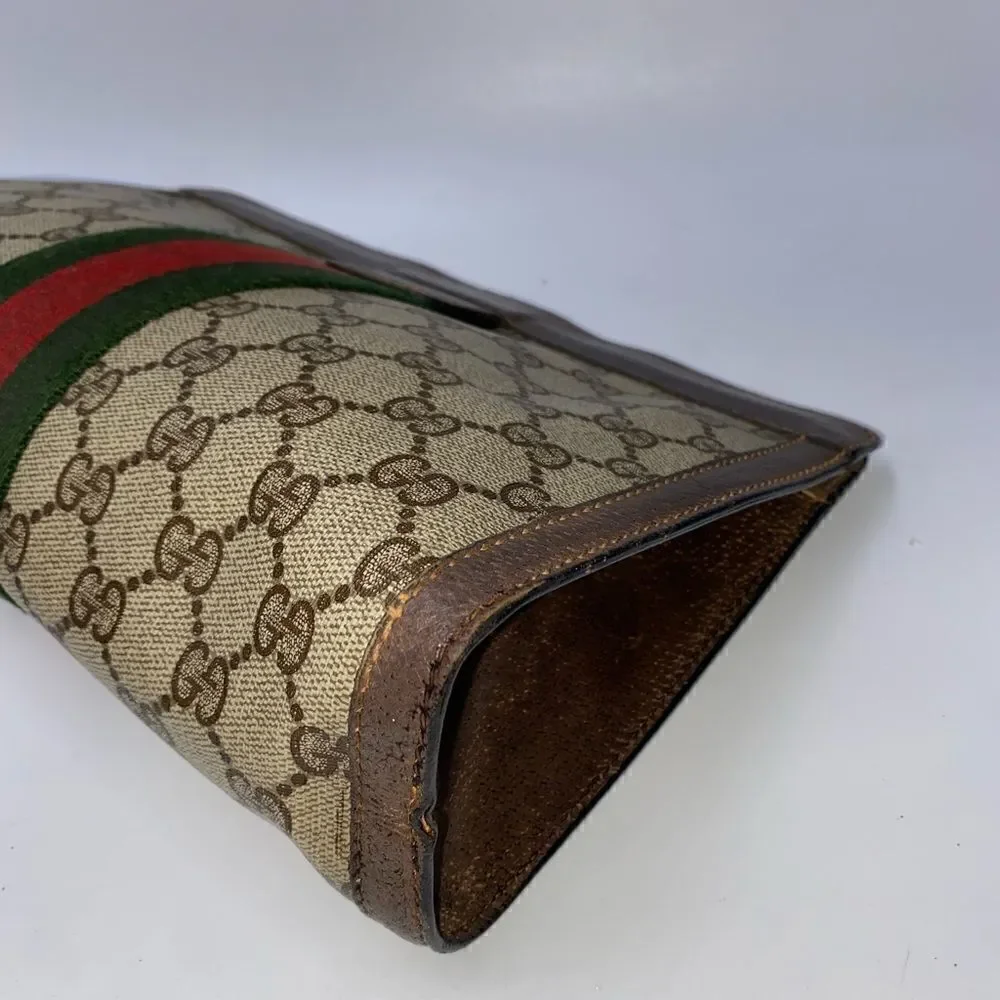 💎Gorgeous💎 Authentic GUCCI Web Sherry Line GG Logo Canvas/Leather Clut…